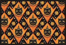 Load image into Gallery viewer, Grinning Black Cat Jack 56” Harlequin Vinyl Floor Decor