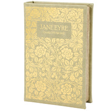 Load image into Gallery viewer, Jane Eyre Gold Floral Book Box | Faux Leather Wrap Book Shaped Storage Stash Trinket Box
