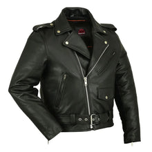 Load image into Gallery viewer, Men's Classic Plain Side Police Style Motorcycle Jacket - Black