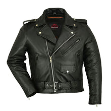 Load image into Gallery viewer, Men's Classic Plain Side Police Style Motorcycle Jacket - Black