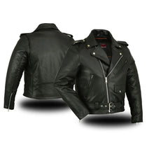 Load image into Gallery viewer, Men's Classic Plain Side Police Style Motorcycle Jacket - Black