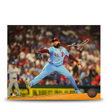 Load image into Gallery viewer, Jose Alvarado Throwback Action Autographed Philadelphia Phillies 8" x 10" Baseball Photo