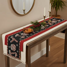 Load image into Gallery viewer, DaDa Bedding Peppermint Joy Red Black Holiday Tapestry Dining Table Runner (12904)