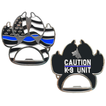 Load image into Gallery viewer, BL15-011 Thin Blue Line Police Canine K9 unit paw bottle opener challenge coin
