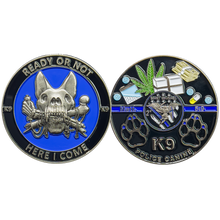 Load image into Gallery viewer, JJ-009 Police K9 Challenge Coin Canine Unit Saint Michael Thin Blue Line Prayer Paw Prints