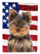 Load image into Gallery viewer, USA American Flag with Yorkie Puppy / Yorkshire Terrier Flag Canvas House Size KJ1160CHF