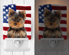 Load image into Gallery viewer, USA American Flag with Yorkie Puppy / Yorkshire Terrier Ceramic Night Light KJ1160CNL