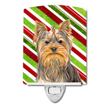 Load image into Gallery viewer, Candy Cane Holiday Christmas Yorkie / Yorkshire Terrier Ceramic Night Light KJ1170CNL