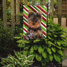 Load image into Gallery viewer, Candy Cane Holiday Christmas Yorkie Puppy / Yorkshire Terrier Garden Flag – Decorative Outdoor Yard Flag KJ1174GF