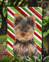 Load image into Gallery viewer, Candy Cane Holiday Christmas Yorkie Puppy / Yorkshire Terrier Garden Flag – Decorative Outdoor Yard Flag KJ1174GF