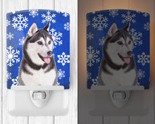 Load image into Gallery viewer, Winter Snowflakes Holiday Alaskan Malamute Ceramic Night Light KJ1175CNL