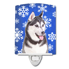 Load image into Gallery viewer, Winter Snowflakes Holiday Alaskan Malamute Ceramic Night Light KJ1175CNL