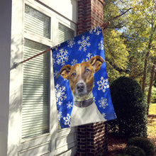 Load image into Gallery viewer, Winter Snowflakes Holiday Jack Russell Terrier Flag Canvas House Size KJ1176CHF