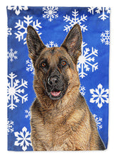 Load image into Gallery viewer, Winter Snowflakes Holiday German Shepherd Flag Canvas House Size KJ1180CHF