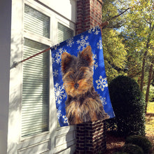 Load image into Gallery viewer, Winter Snowflakes Holiday Yorkie Puppy / Yorkshire Terrier Flag Canvas House Size KJ1181CHF