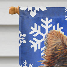 Load image into Gallery viewer, Winter Snowflakes Holiday Yorkie Puppy / Yorkshire Terrier Flag Canvas House Size KJ1181CHF