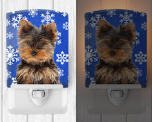 Load image into Gallery viewer, Winter Snowflakes Holiday Yorkie Puppy / Yorkshire Terrier Ceramic Night Light KJ1181CNL