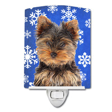 Load image into Gallery viewer, Winter Snowflakes Holiday Yorkie Puppy / Yorkshire Terrier Ceramic Night Light KJ1181CNL