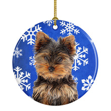 Load image into Gallery viewer, Winter Snowflakes Holiday Yorkie Puppy / Yorkshire Terrier Ceramic Ornament KJ1181CO1