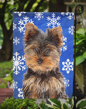 Load image into Gallery viewer, Winter Snowflakes Holiday Yorkie Puppy / Yorkshire Terrier Garden Flag – Decorative Outdoor Yard Flag KJ1181GF