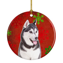 Load image into Gallery viewer, Red Snowflakes Holiday Christmas Alaskan Malamute Ceramic Ornament KJ1182CO1