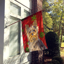 Load image into Gallery viewer, Red Snowflakes Holiday Christmas  Yorkie / Yorkshire Terrier Flag Canvas House Size KJ1184CHF