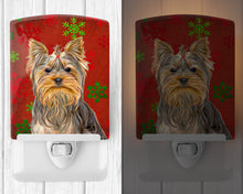Load image into Gallery viewer, Red Snowflakes Holiday Christmas  Yorkie / Yorkshire Terrier Ceramic Night Light KJ1184CNL