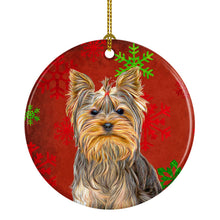 Load image into Gallery viewer, Red Snowflakes Holiday Christmas  Yorkie / Yorkshire Terrier Ornament - Round Ceramic Ornament – Artist-Designed Keepsake Decoration KJ1184CO1