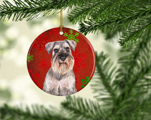 Load image into Gallery viewer, Red Snowflakes Holiday Christmas  Schnauzer Ornament - Round Ceramic Ornament – Artist-Designed Keepsake Decoration KJ1186CO1