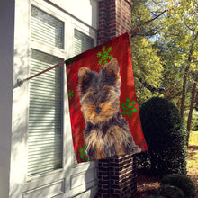 Load image into Gallery viewer, Red Snowflakes Holiday Christmas Yorkie Puppy / Yorkshire Terrier Flag Canvas House Size KJ1188CHF