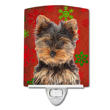 Load image into Gallery viewer, Red Snowflakes Holiday Christmas Yorkie Puppy / Yorkshire Terrier Ceramic Night Light KJ1188CNL