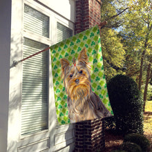 Load image into Gallery viewer, St. Patrick's Day Shamrock Yorkie / Yorkshire Terrier Flag Canvas House Size KJ1198CHF