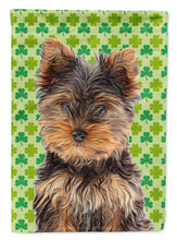 Load image into Gallery viewer, St. Patrick's Day Shamrock Yorkie Puppy / Yorkshire Terrier Flag Canvas House Size KJ1202CHF