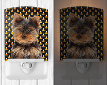 Load image into Gallery viewer, Candy Corn Halloween Yorkie Puppy / Yorkshire Terrier Ceramic Night Light KJ1216CNL