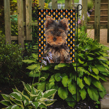 Load image into Gallery viewer, Candy Corn Halloween Yorkie Puppy / Yorkshire Terrier Garden Flag – Decorative Outdoor Yard Flag KJ1216GF