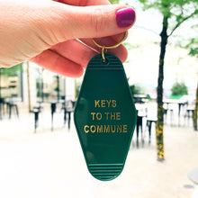 Load image into Gallery viewer, Keys to the Commune Motel Style Keychain in Green and Gold
