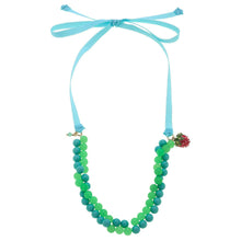 Load image into Gallery viewer, Kids Melody Strawberry Charm Beaded Ribbon Children's Necklace in Aqua and Green Beads | Kids Fashion Beads Jewelry