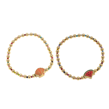 Load image into Gallery viewer, Kids Roxy Rainbow Beaded Children’s Bracelet with Cute Charm | Watermelon or Seashell