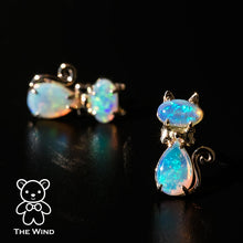 Load image into Gallery viewer, Kitty Cat Australian Solid Opal Stud Earrings 14k Yellow Gold