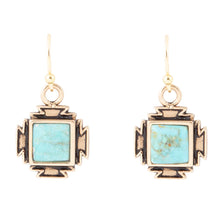 Load image into Gallery viewer, Blue Turquoise Golden Aztec Earrings