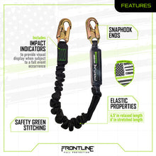 Load image into Gallery viewer, Frontline LES61S-US Patriot 6' Single Leg Elastic Lanyard with Snaphooks - Made in USA