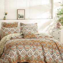 Load image into Gallery viewer, DaDa Bedding Bohemian Floral Paisley Garden Coral Teal Quilted Bedspread Set (LH1403)