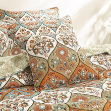 Load image into Gallery viewer, DaDa Bedding Bohemian Floral Paisley Garden Coral Teal Quilted Bedspread Set (LH1403)