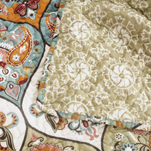 Load image into Gallery viewer, DaDa Bedding Bohemian Floral Paisley Garden Coral Teal Quilted Bedspread Set (LH1403)
