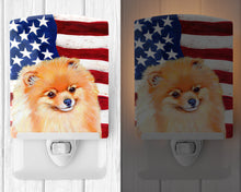 Load image into Gallery viewer, USA American Flag with Pomeranian Ceramic Night Light LH9034CNL