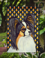 Load image into Gallery viewer, Papillon Candy Corn Halloween Portrait Garden Flag – Decorative Outdoor Yard Flag