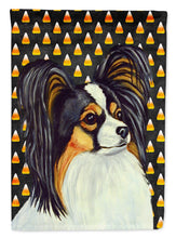 Load image into Gallery viewer, Papillon Candy Corn Halloween Portrait Garden Flag – Decorative Outdoor Yard Flag