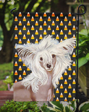 Load image into Gallery viewer, Chinese Crested Candy Corn Halloween Portrait Garden Flag – Decorative Outdoor Yard Flag