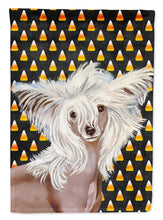 Load image into Gallery viewer, Chinese Crested Candy Corn Halloween Portrait Garden Flag – Decorative Outdoor Yard Flag