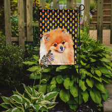 Load image into Gallery viewer, Pomeranian Candy Corn Halloween Portrait Garden Flag – Decorative Outdoor Yard Flag